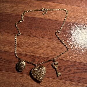 Gold Heart and Key Charm Necklace